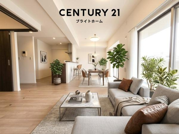 アドヴァンス鶴見アネックスの居間・リビング|自慢したくなるリビング！
形も良く家具の配置にも困りません。
※家具等はＣＧでの参考レイアウトです。