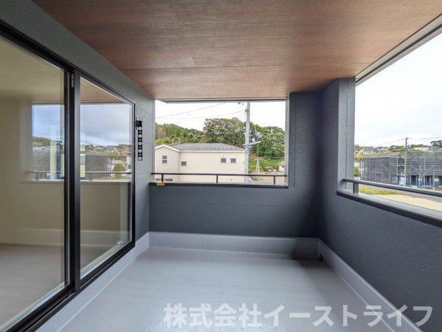 【新築戸建】　いわき市平南白土2期　長期優良住宅のバルコニー|1号棟写真　インナーバルコニーなので急な雨でも安心です！