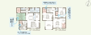 【いわき市平城東１丁目／3号棟】　収納スペース豊富なデザイナーズ新築建売住宅♪の間取り|【3号棟間取図です】