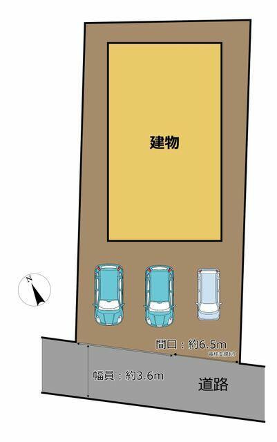 八代市高島町の中古一戸建の区画図|３台並列駐車できます。 