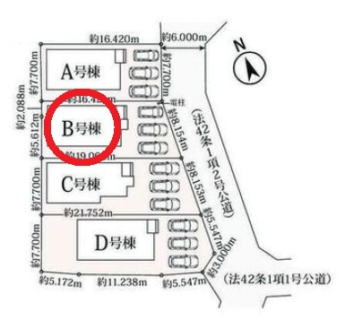 西尾市中畑町　新築分譲住宅　全4棟　B号棟の区画図