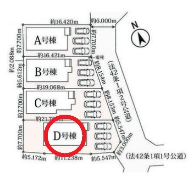 西尾市中畑町　新築分譲住宅　全4棟　D号棟の区画図