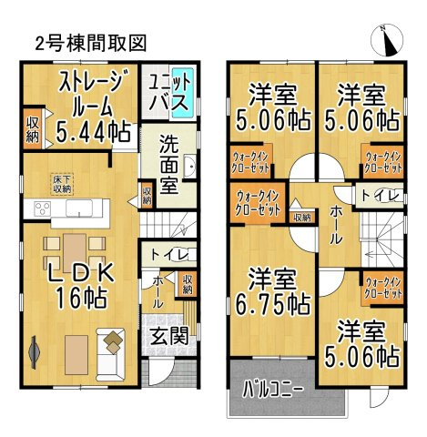リーブルガーデン半田市宮本町第2　2号棟の間取り|○●間取り図●○
４LDK。一階にストレージルームがあり家族の様々な用品を収納しておくことができます。