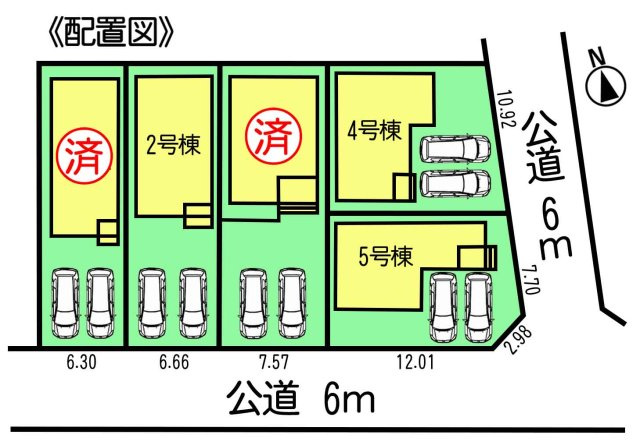 リーブルガーデン半田市宮本町第2　2号棟の区画図|○●区画図●○
並列駐車2台可能なカースペースあり。