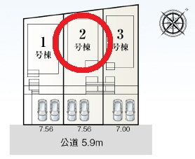 豊田市高美町5丁目　新築分譲住宅　全3棟　2号棟の区画図