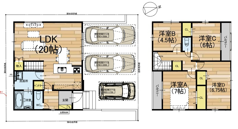 大津市茶戸町　第1期　新築一戸建ての間取り