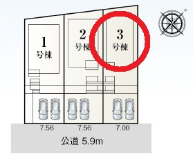豊田市高美町5丁目　新築分譲住宅　全3棟　3号棟の区画図