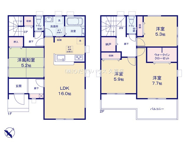 蓮田市藤ノ木第5　新築一戸建て　03　リーブルガーデンの間取り|配膳やお片付けもラクラクなカウンター付き対面キッチン♪