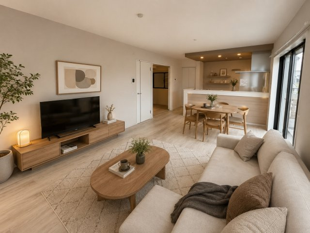 【中古戸建】刈谷市野田町東屋敷の居間・リビング|【リビングに家具を配置したイメージ図】
◆広々としたリビングのため、ダイニングテーブルや大きなソファを置くことが可能です。
◆好きなテイストのリビングをつくりやすいシンプルなリビングです♪　　　　　　