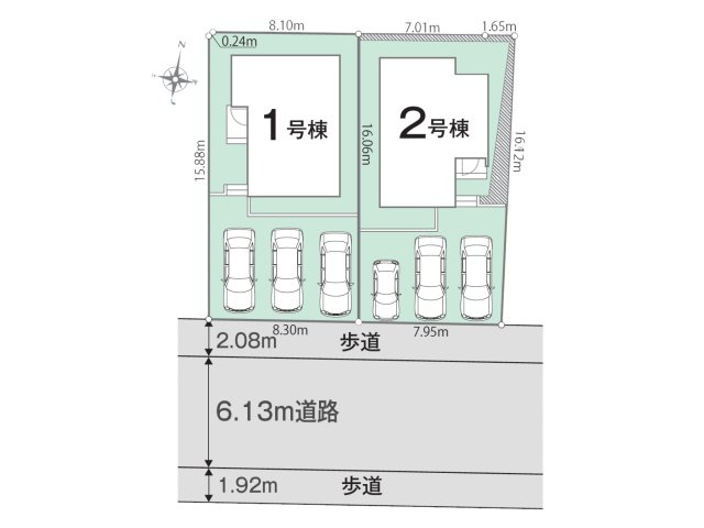 福岡市西区野方5丁目第1-2棟（2号棟）の区画図|配置図（2号棟）