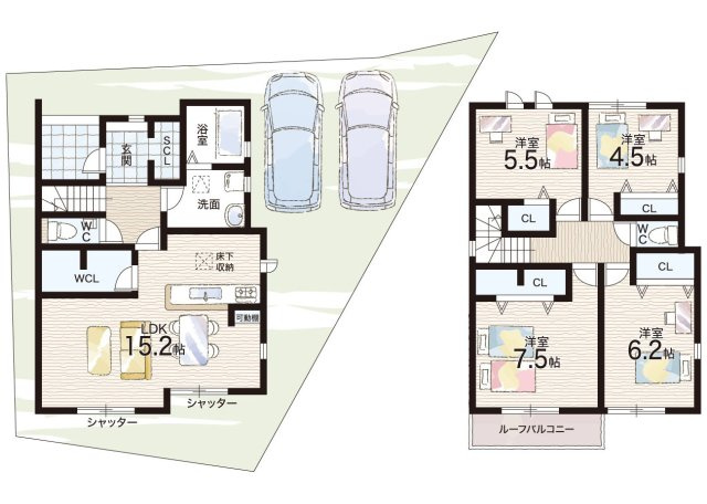 泉佐野市上瓦屋　第1期　新築一戸建ての間取り|2号地