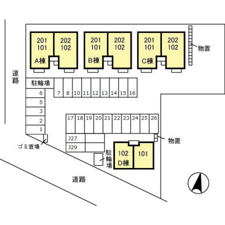 クレールヴィラ三和 A/B/Cの区画図