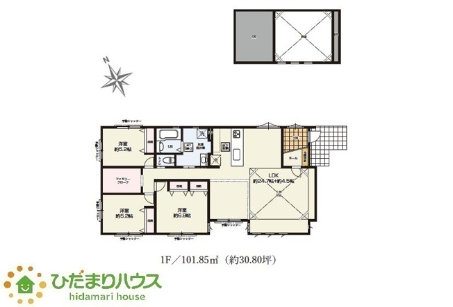【間取り】 | 水戸市吉沢町5期　新築戸建　3号棟 | 開放的な吹抜けがございます！