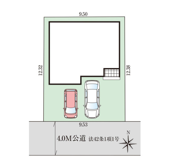「入明駅5分、小中学校近く」高知市昭和町　新築一戸建ての区画図|間口が9ｍあるので駐車も複数台可能☆