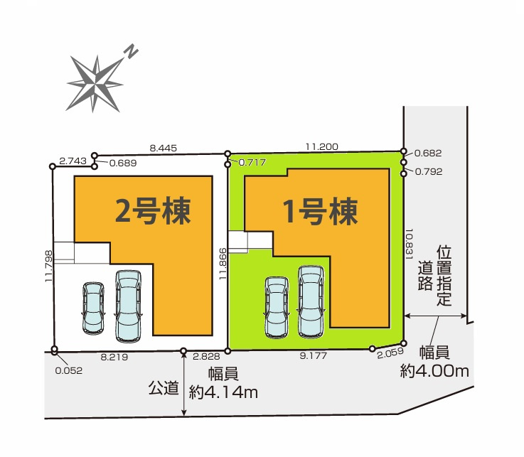 GRACE　水戸市赤塚　1期 　1の区画図|並列駐車可能です。気になる他の物件と合わせての現地ご案内も可能です。HPから、またお電話でも、お気軽にお問い合わせください。

