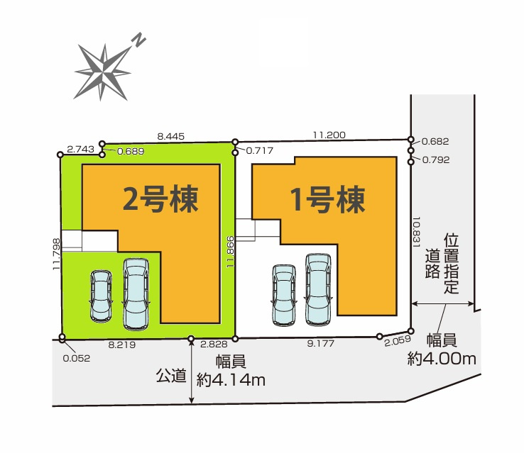 TERRACE　水戸市赤塚　1期 　2の区画図|並列駐車可能です。気になる他の物件と合わせての現地ご案内も可能です。HPから、またお電話でも、お気軽にお問い合わせください。

