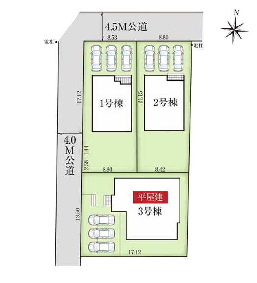 新築　太田市牛沢町　2号棟　GRAFAREの区画図|全3区画の2号棟です。土地約55坪。