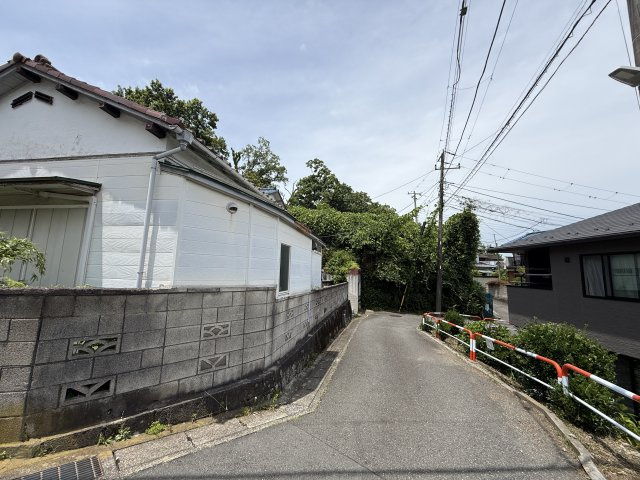 自然溢れる住宅街　古家付土地　角地の前面道路含む現地写真|前面道路