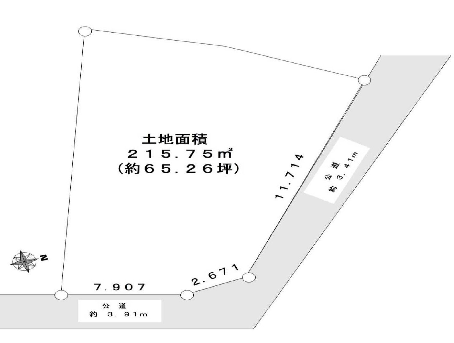 自然溢れる住宅街　古家付土地　角地の土地図|土地図