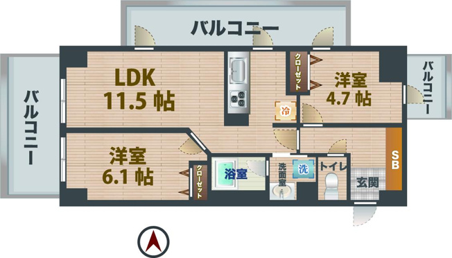 【間取り】 | ベルジュ弥生町 | 2LDKのお部屋。
