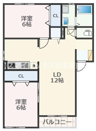 熊本市南区十禅寺２丁目のアパートの間取り