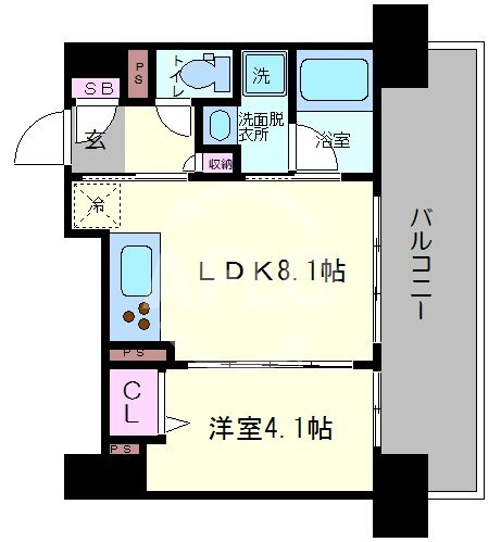セイワパレス玉造駅前の間取り|セイワパレス玉造駅前　開放感ある間取