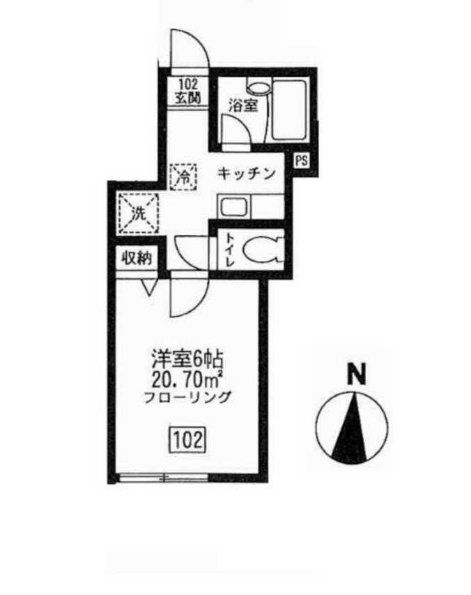 ブルージュ　陽当たり良好　法人可　バストイレ別の間取り