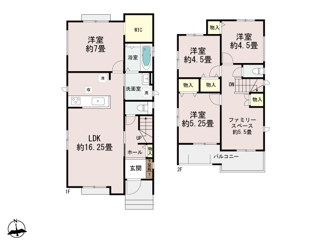 ⁺⁺沖縄市知花1丁目-A号棟（全5棟）の間取り|A号棟・WIC・ファミリースペース