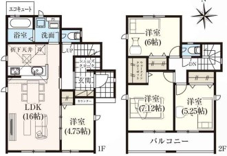 【新築戸建】　【オール電化】　いわき市錦町花ノ井3期　全5棟の間取り|3号棟の間取り図です。ご参照ください。