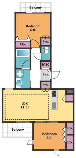 【間取り】 | ＮＯＢＥＬ中落合 | 2LDK