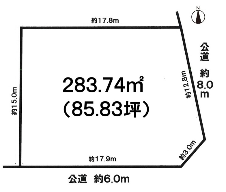 小牧市大字本庄　売地　一括の土地図|敷地広々！８５.８３坪！
更地！　建築条件なし！