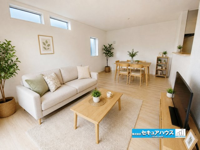 【今すぐご案内可能】東浦町大字生路　全4棟の居間・リビング|【LDKイメージ】※家具はイメージです
◆日当たりが良く温かい広々リビングは家族の団らんスペースになります。