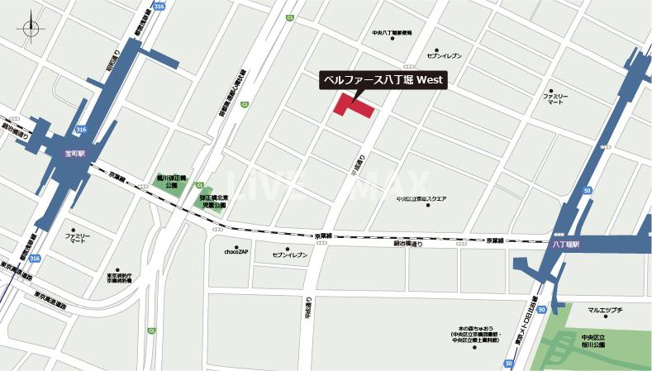 【地図】ベルファース八丁堀West