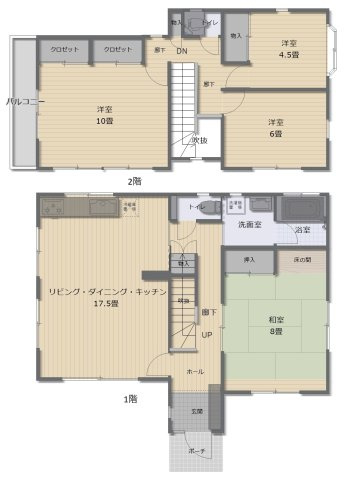 津山市山方 4LDK 中古住宅の間取り