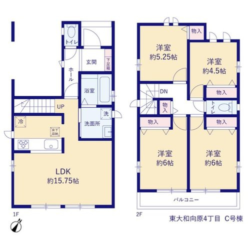 【Heartfull Town】 東大和市向原４丁目の間取り|〇 本物件【Ｃ号棟】の間取・平面図です〇　