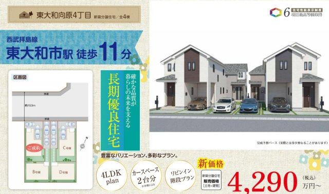 【Heartfull Town】 東大和市向原４丁目のその他|□本物件の販売用の図面(マイソク)です。この図面には売主の工夫(お客様へ本物件のメリットをうまく伝えられる様に)が良く表れています。□
