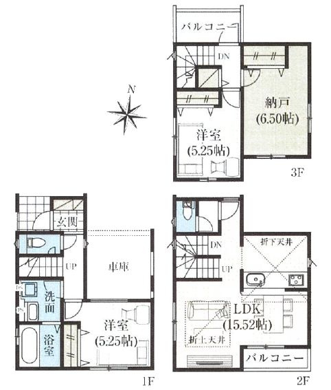 葛飾区南水元2丁目新築分譲住宅の間取り|1号棟間取り