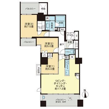 福岡市中央区荒戸１丁目の賃貸マンションの間取り|間取り