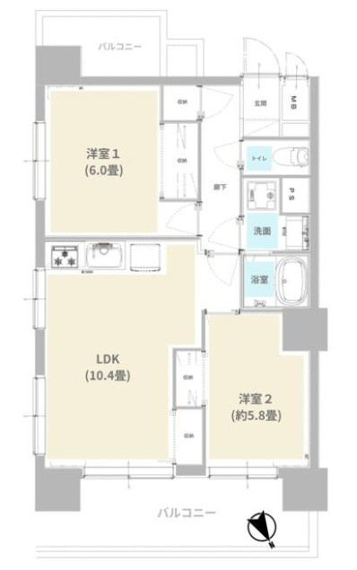 グリーンパーク第１５綾瀬の間取り|グリーンパーク第１５綾瀬：３方向角部屋！全居室収納が付いた収納豊富な２ＬＤＫリノベーション物件は住設備も充実！