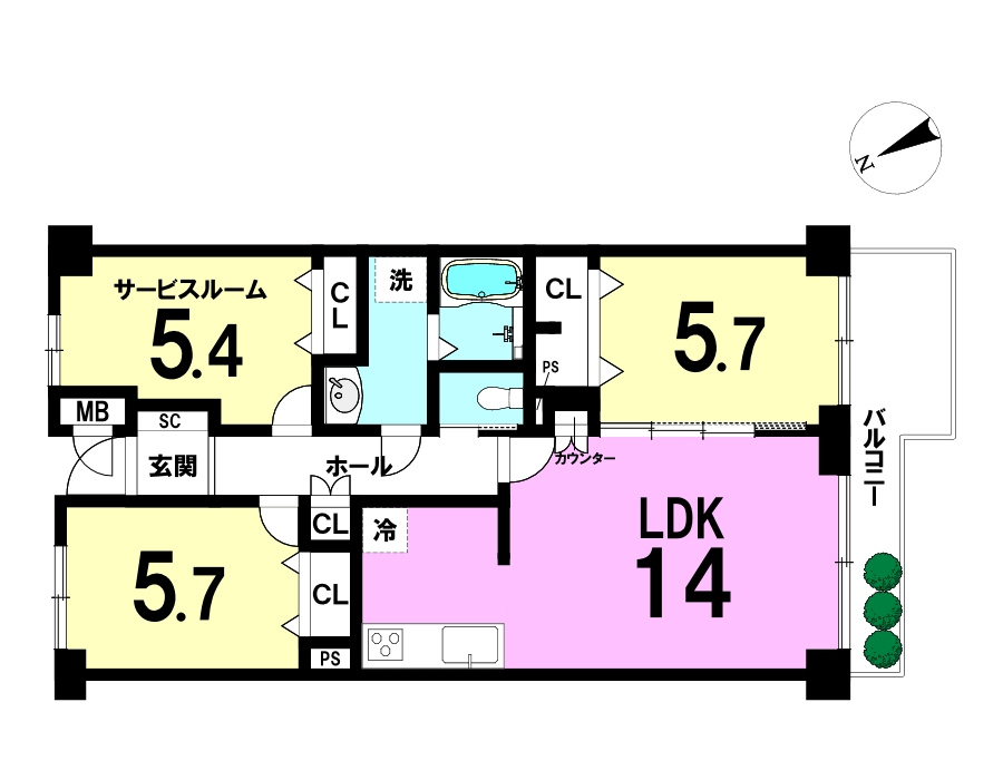 グラン・ドムール南栄の間取り|2SLDKになります。