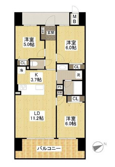 岡山市北区鹿田町　マンションの間取り