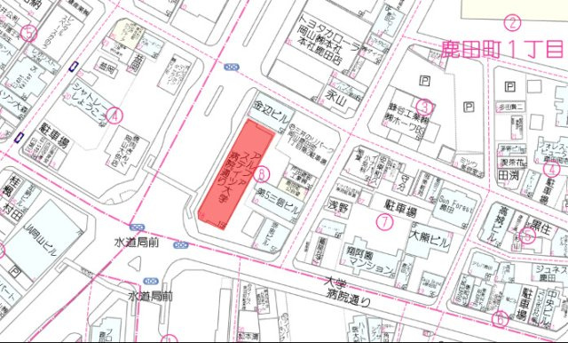 岡山市北区鹿田町　マンションの地図