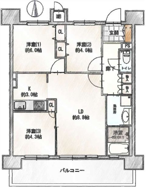 レックス北千住の間取り|8階部分・南向きにつきまして日当たり・通風・眺望良好。新規リノベーションマンション。