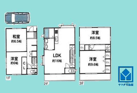 武庫之荘東2丁目の間取り|4LDK、土地面積78.14平米、建物面積117.32平米。安定感のある軽量鉄骨造3階建。2026年2月内装・外装大規模リフォーム済の大変綺麗な住宅です。