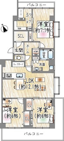 パラツィーナセシリア西宮Ⅱの間取り|間取り