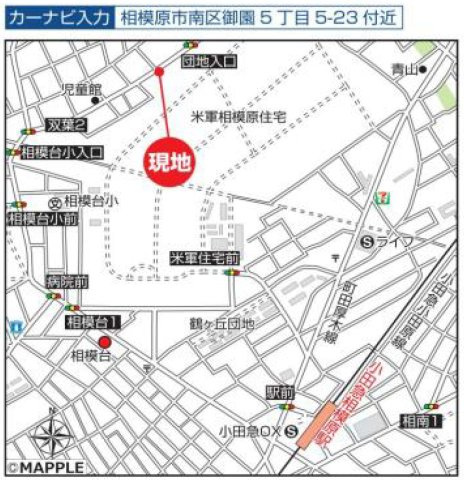 相模原市南区御園5丁目　新築全4棟の地図