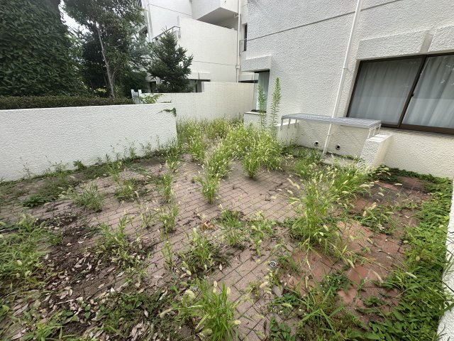 ガーデン南山手４号棟の庭|広い太陽が燦燦と入るお庭付きです。野菜やお花育てたり、ブランコなど置いてお子様やペットとの遊び場に◎