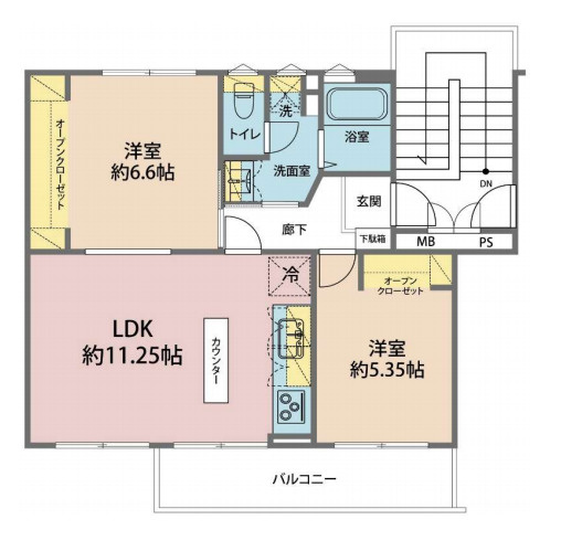 加茂川住宅壱号棟の間取り|【加茂川住宅壱号棟】・2LDK・専有面積48.85m2・バルコニー面積5.95m2