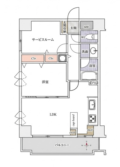 ダイアパレス亀戸・立花の間取り|ダイアパレス亀戸・立花：南向き！３方向角部屋！バストイレ別！居室としても利用できるサービスルーム付きの１ＳＬＤＫ新規リノベーション物件です！