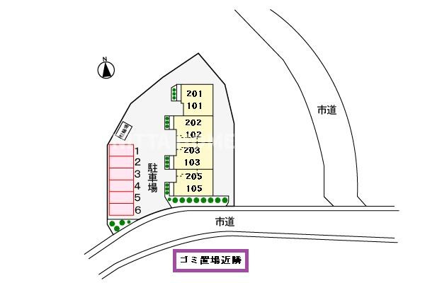 舞鶴市字余部下のアパートの区画図